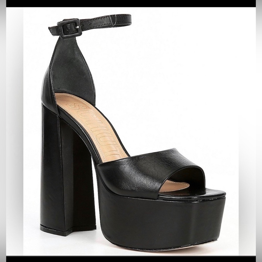 SCHUTZ Elsie Leather Ankle Strap Platform Sandals in Black
